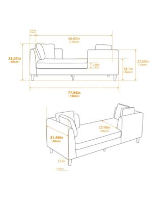 Modern Chenille Chaise Lounge Sleeper Sofa with Throw Pillows