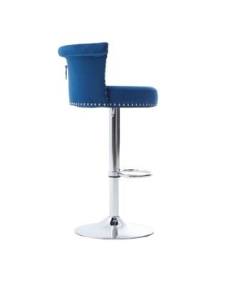 Velvet Bar Stool Set of 2, Adjustable Swivel, Silver Legs