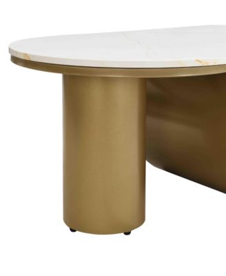 Modern Oval Coffee Table w/ Storage & Faux Marble Top