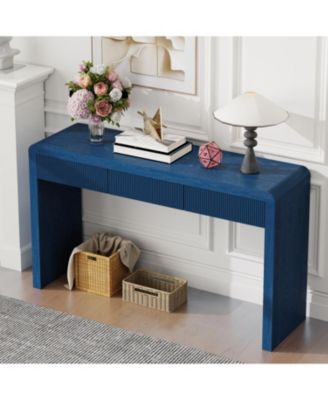  Rustic Console Table - Fluted Drawers, Wood Veneer, Apricot