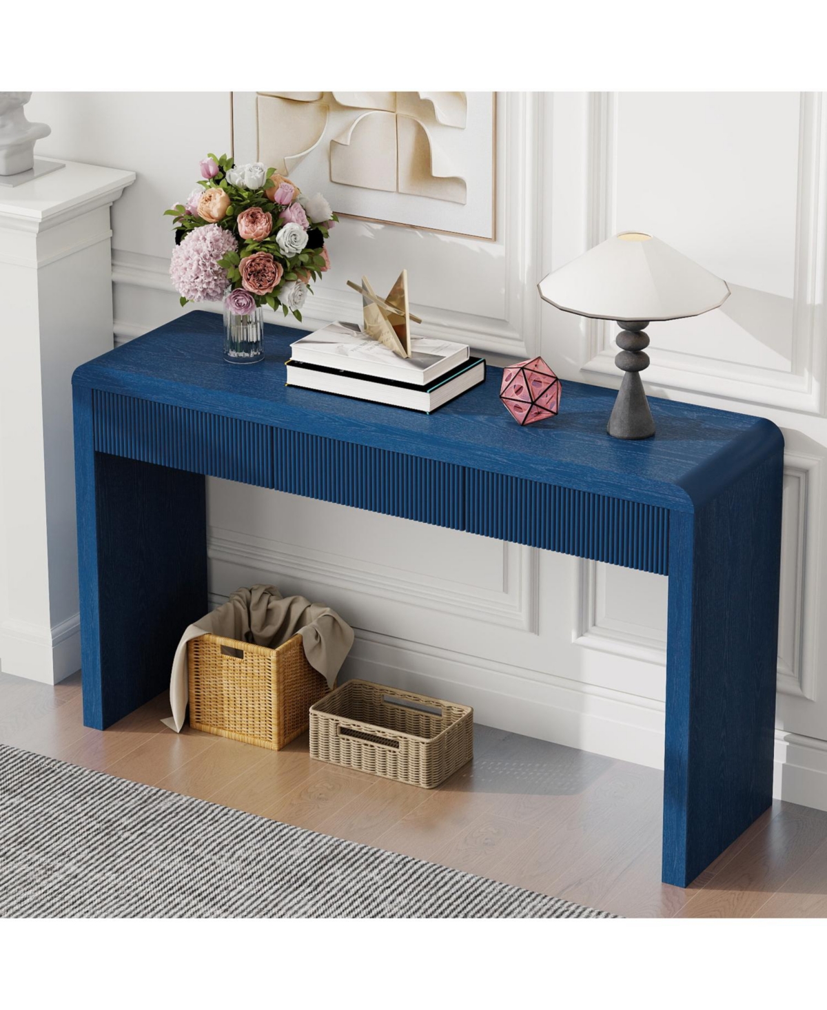 Streamdale Furniture Rustic Console Table - Fluted Drawers, Wood Veneer, Apricot