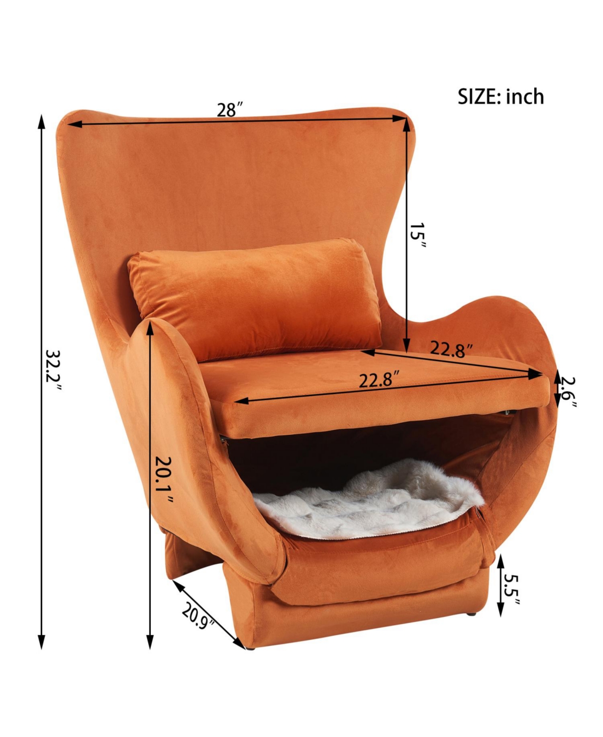 Streamdale Furniture Velvet Lounge Chair, 2-in-1 Pet Friendly Accent Chair