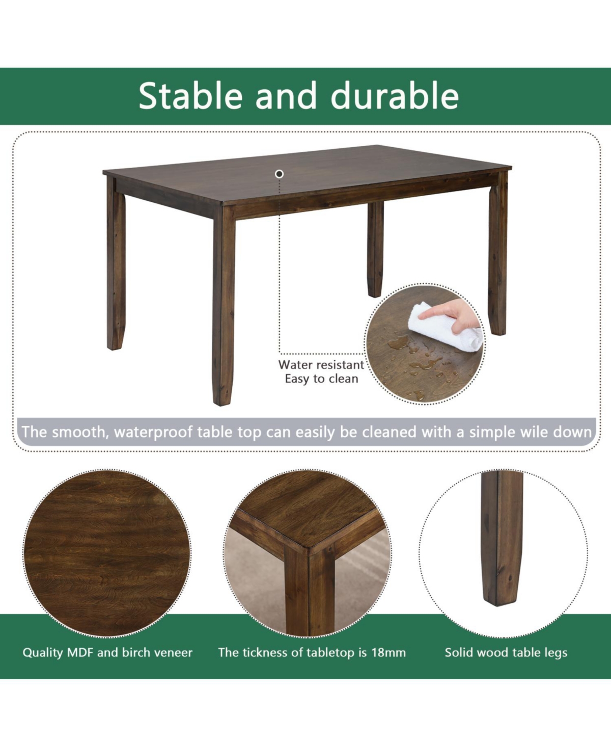 Streamdale Furniture 6-Piece Walnut Dining Set- Table, 4 Chairs & Bench