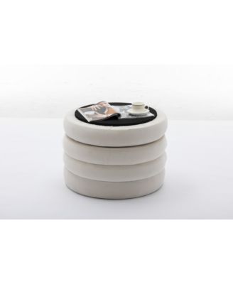 Velvet Round Ottoman with Wooden Shelves