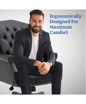 Pneumatic height adjustable office chair with plush leather