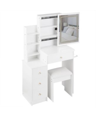 Bedside Vanity Table with Sliding LED Mirror and Charging Station