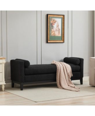 Elegant Black Boucle Upholstered Bench with Bolsters