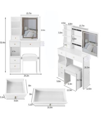 29.2" Vanity Table w/ LED Mirror Power Stool