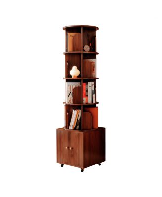 Rotating 5-Tier Corner Bookshelf with Drawer