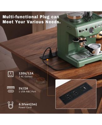 Farmhouse Kitchen Island with Drop Leaf, Barn Door, Power, Rolling Cart