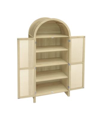 Arched Kitchen Pantry Cabinet with Rattan Door & Adjustable Shelves