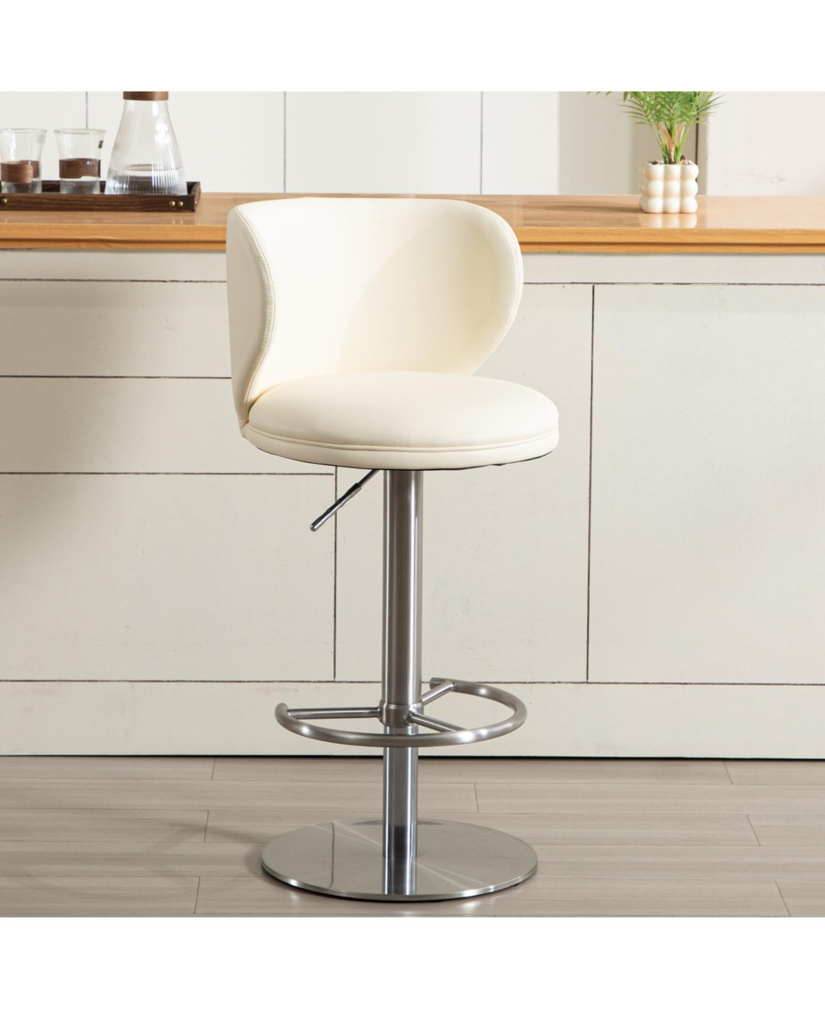 Streamdale Furniture Titanium Leather Bar Stool, Swivel Adjustable Height, White