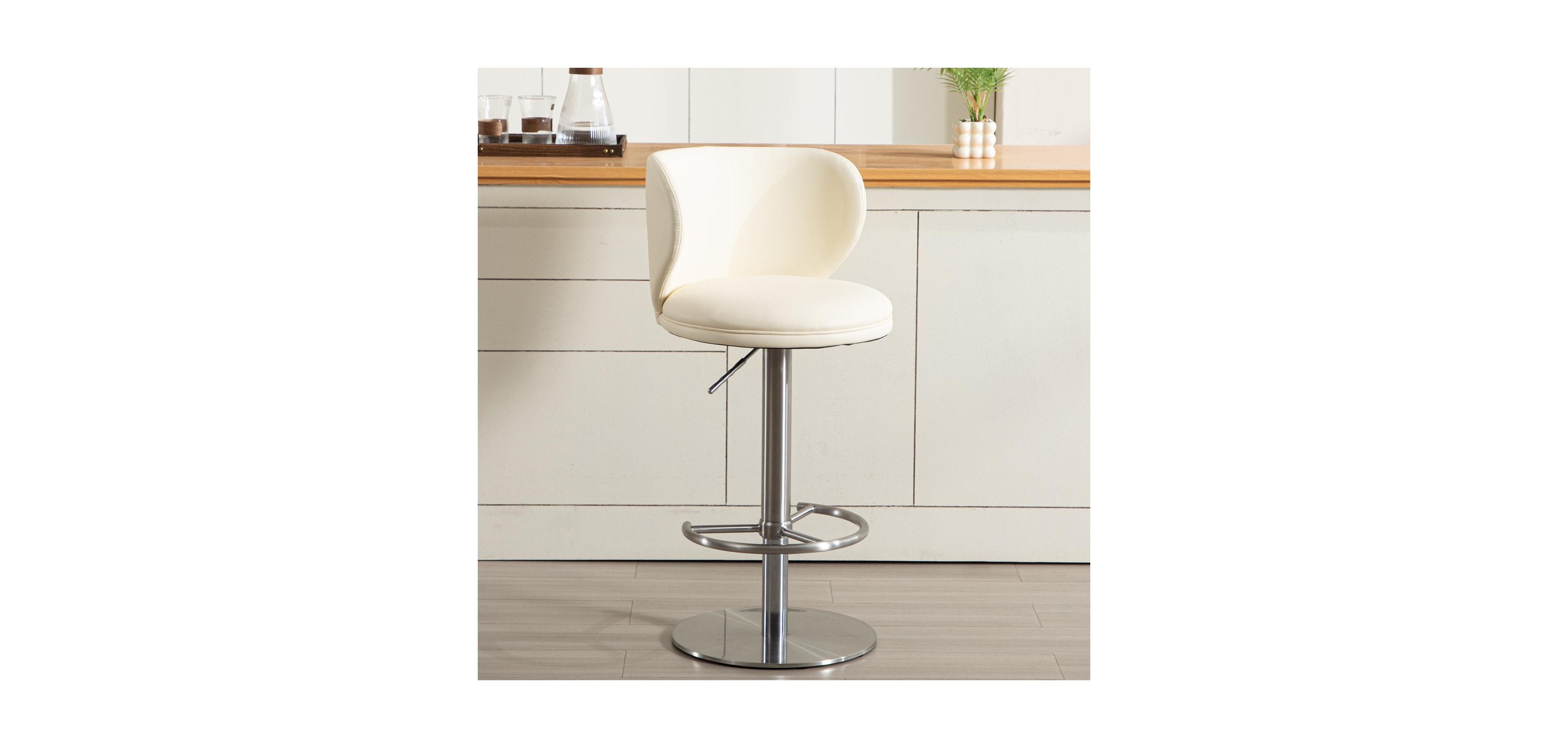 Streamdale Furniture Titanium Leather Bar Stool, Swivel Adjustable Height, White