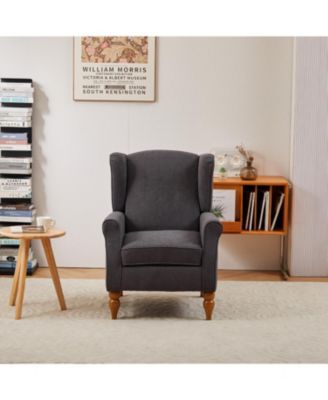 Vintage Luxury Coffee Table & Armchair Set (Dark Grey/Natural Wood)