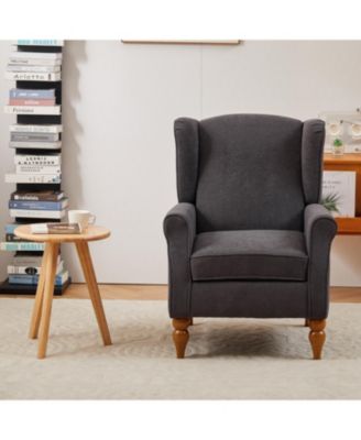 Vintage Luxury Coffee Table & Armchair Set (Dark Grey/Natural Wood)