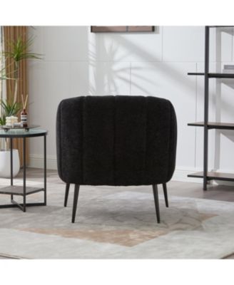  Chenille Barrel Accent Chair with Metal Legs - Black