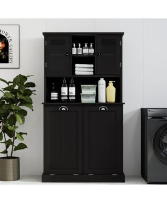 2-Compartment Tilt-Out Laundry Basket Cabinet with Shelves