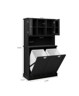 2-Compartment Tilt-Out Laundry Basket Cabinet with Shelves