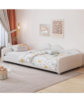 Streamdale Twin size Upholstered Daybed, Sherpa Fabric Sofabed with Cloud-Shaped Backrest, No Box-spring Needed, Pink