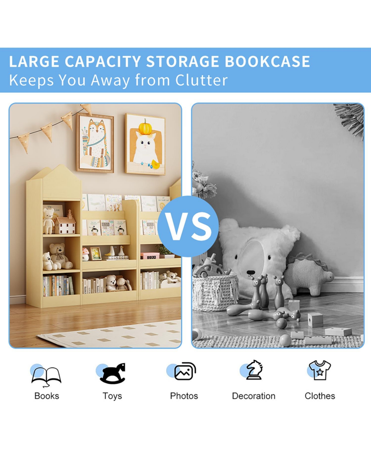 Streamdale Furniture Streamdale Kids Wooden Bookshelf with 6 Compartments, 2 Baskets, and Storage Bins