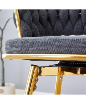 Rotating Swivel Chair Gray Cotton Linen Seat Golden Legs