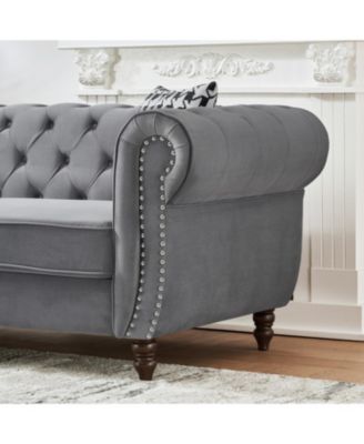 Streamdale 87" Chesterfield Velvet Sofa, Roll Arm, Nailhead Trim, Mid Century Modern