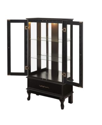 Lighted Curio Cabinet with Glass Doors, LED Lights, Black Finish