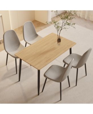 + 5-Piece + Wood Grain + Black Metal Legs + Dining Table & Chair Set