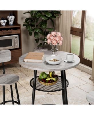 + 3-Piece Set + Wood/Metal + Round Bar Table with 2 Stools + Bar Table Set