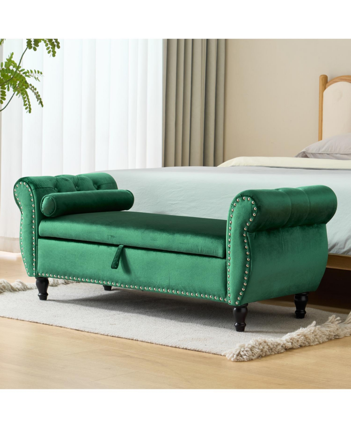 Streamdale Furniture Velvet Storage Ottoman Bench with Pillow