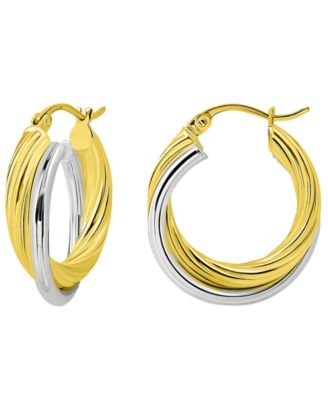 Sterling Silver and 18k Gold Over Sterling Silver Dual Tube Hoop Earrings, Macy's Exclusive