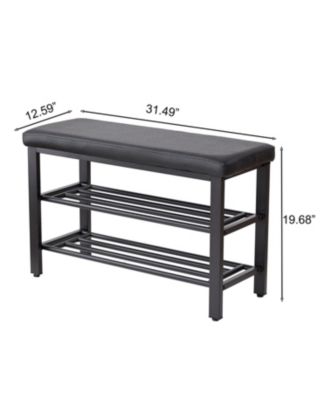 Shoe Bench with Seat Cushion, 3-Tier Shoe Rack, Metal Mesh Shelves