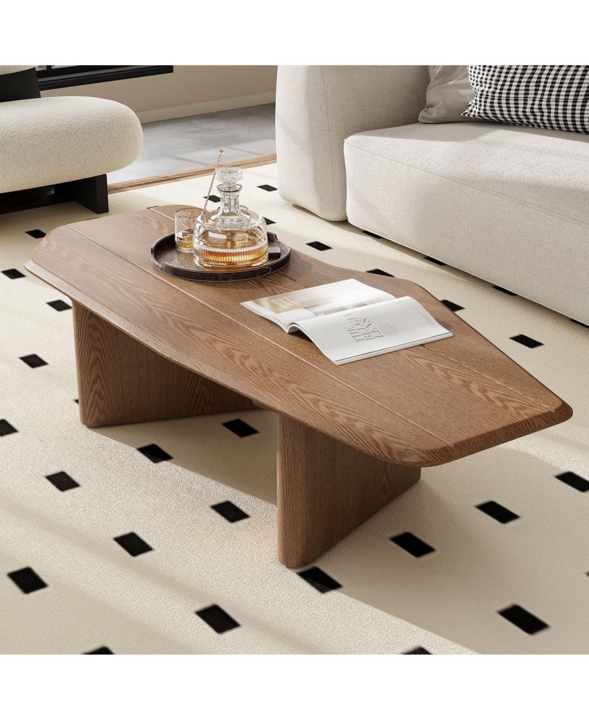 Streamdale Furniture 47.2 Inches Free Form Rustic Ash Wood Veneer Coffee Table for Small Living Room