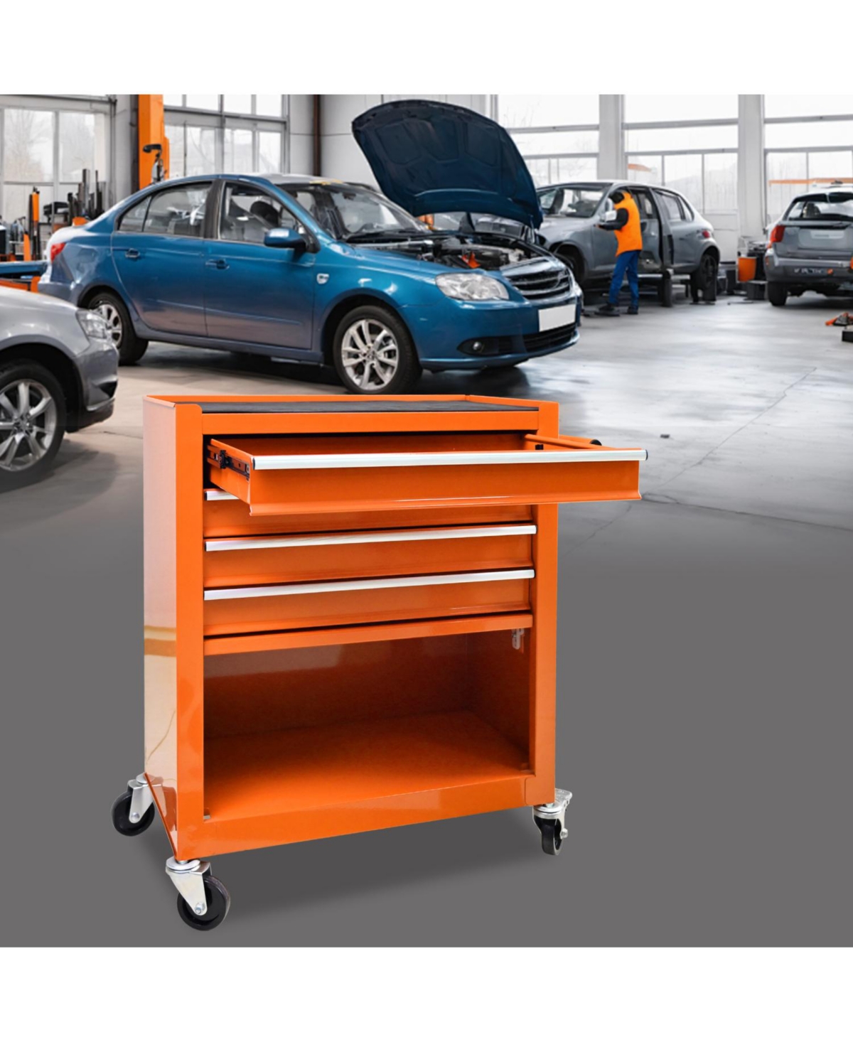 Simplie Fun 4 Drawers Multifunctional Tool Cart With Wheels-Orange