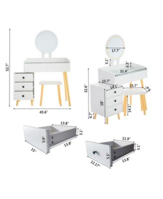 Streamdale LED Glass Top Dressing Table with Ext. Table & Stool