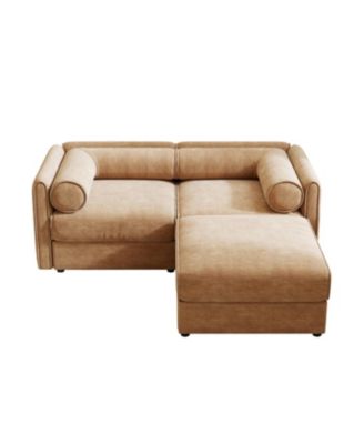 Camel Chenille 2-Seater Sofa with Ottoman Storage