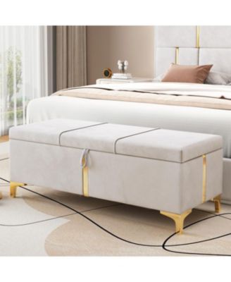 Upholstered Storage Ottoman Bench - Metal Legs, Beige