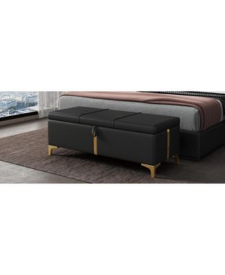 Upholstered Storage Ottoman Bench with Metal Legs
