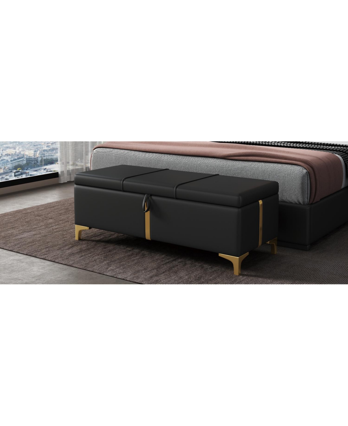 Streamdale Furniture Upholstered Storage Ottoman Bench with Metal Legs