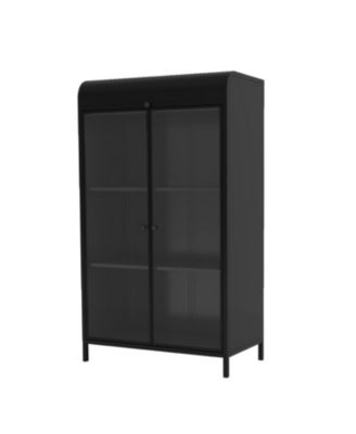 Metal Storage Cabinet with Glass Doors & Open Shelves