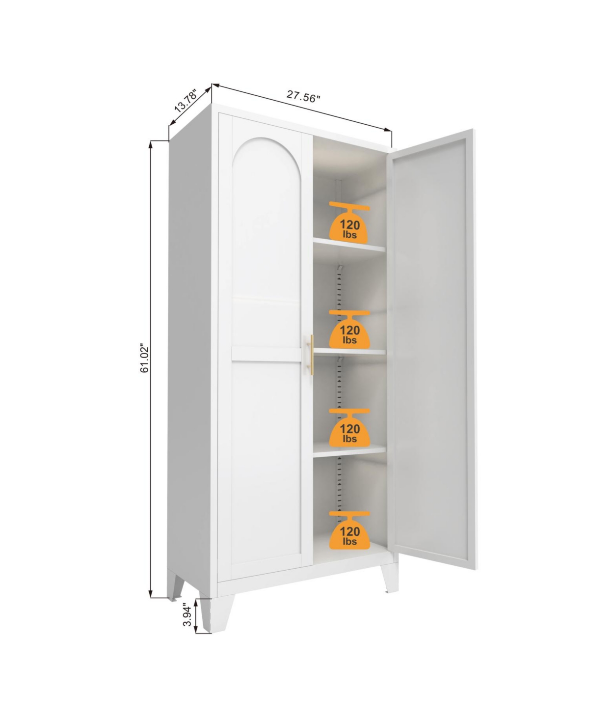 Streamdale Furniture 61" Metal Storage Cabinet with Adjustable Shelves (White)