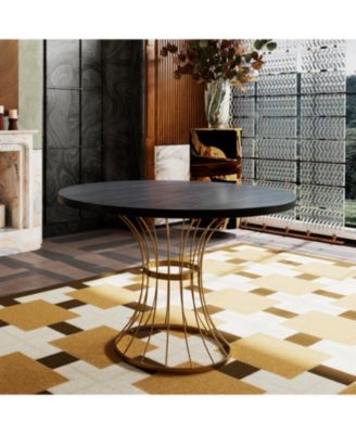 Black Oak 42" Round Dining Table - Wrought Iron Base