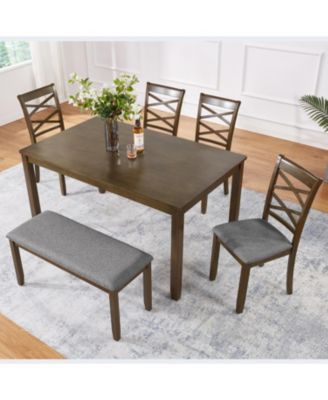 6-Piece Walnut Dining Set- Table, 4 Chairs & Bench