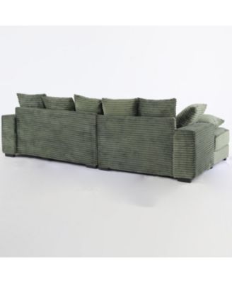 Streamdale Corduroy Sectional Sofa w/ Ottoman & Pillows - GREEN