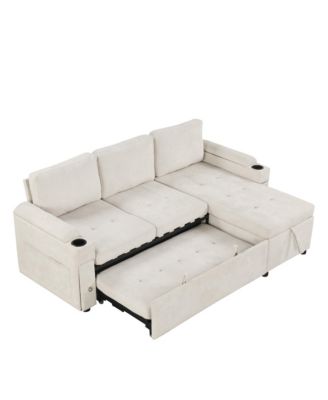 Streamdale 83.5" L-Shaped Sofa Bed with Storage, Cup Holders & USB