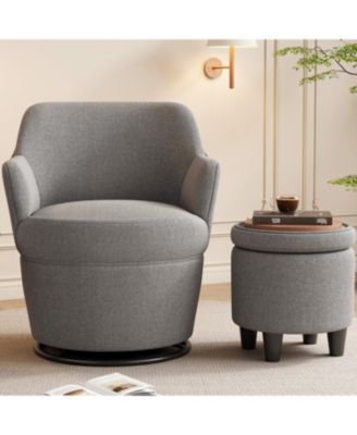  360 Swivel Accent Chair with Ottoman & Nail Trim