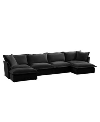 Slipcovered U Shape Sectional Sofa Deep Seat Chenille