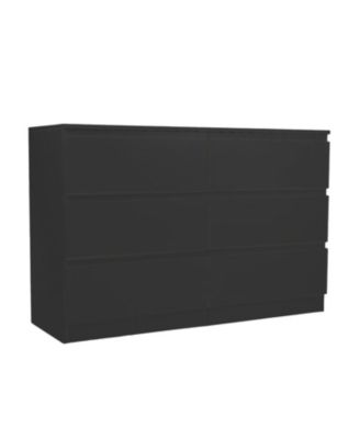 6 Drawer Black Dresser - Modern Bedroom Storage Cabinet