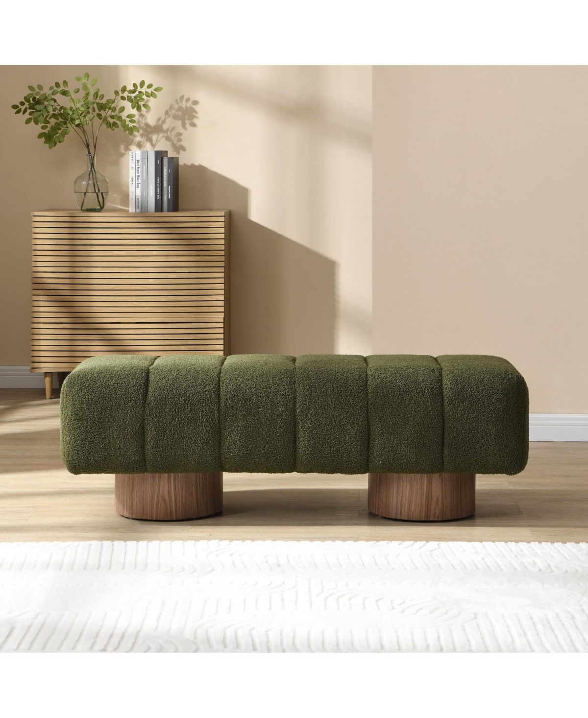 Streamdale Furniture Streamdale Green Boucle Upholstered Dining/Entryway Bench