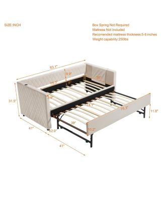  Beige Velvet Daybed - Modern Diamond Grid Design